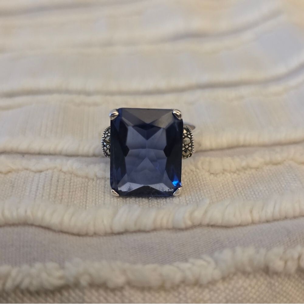 Sterling Silver Blue Gemstone Statement Ring –